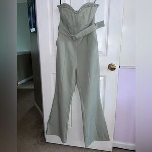 Lavish Alice Sage Green Strapless Jumpsuit